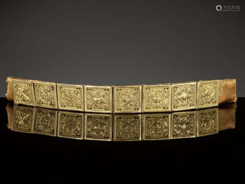 A GROUP OF EIGHT ‘BAJIXIANG’ SQUARE ORNAMENTS, GILT-COPPER R...