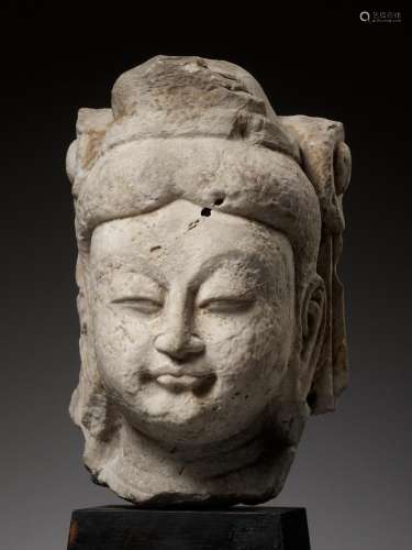 A WHITE MARBLE HEAD OF A BODHISATTVA, NORTHERN QI DYNASTY