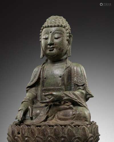 A BRONZE FIGURE OF BUDDHA SHAKYAMUNI, MING DYNASTY