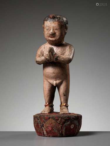 A LACQUERED WOOD FIGURE OF THE INFANT BUDDHA, MING DYNASTY