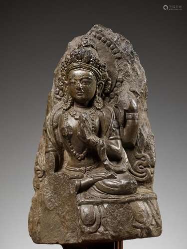 A LIMESTONE FIGURE OF DURGA, NEPAL, 15TH - 17TH CENTURY