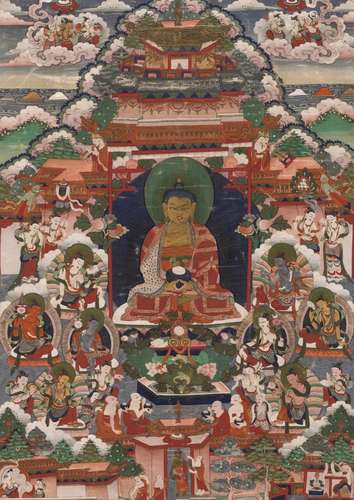 A THANGKA OF AMITHABA IN SUKHAVATI HEAVEN, TIBET, LATE 18TH ...