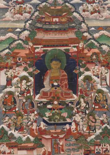 A THANGKA OF AMITHABA IN SUKHAVATI HEAVEN, TIBET, LATE 18TH ...