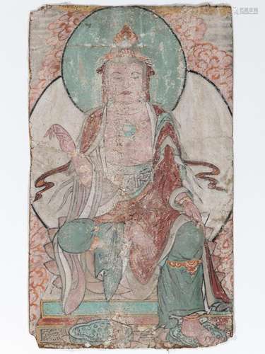 A POLYCHROME STUCCO FRESCO OF GUANYIN, YUAN TO MING DYNASTY