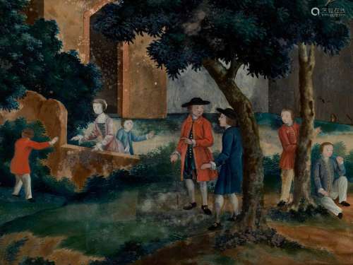 A ‘EUROPEAN SUBJECT’ REVERSE GLASS PAINTING, 18TH CENTURY
