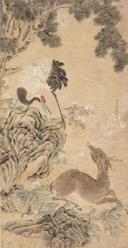 ‘CRANE AND DEER’, BY SHEN QUAN (1682-1760)