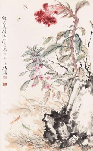 ‘GRASSHOPPERS AND FLOWERS’, BY WANG XUETAO (1903-1982)