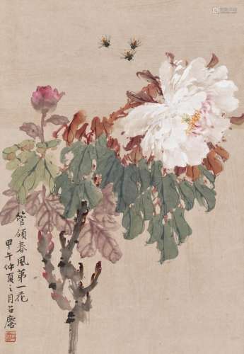 ‘PEONY AND BEES’, BY FANG ZHAOLIN (1914-2006), DATED 1954
