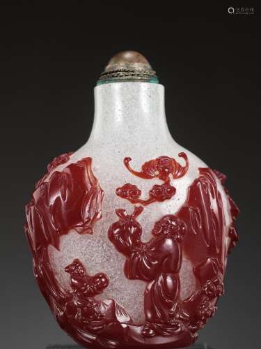A RUBY-RED OVERLAY SNOWFLAKE GLASS ‘SCHOLAR’ SNUFF BOTTLE, G...