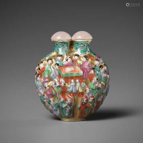 A MOLDED AND ENAMELED ‘DOUBLE’ PORCELAIN SNUFF BOTTLE, 19TH ...