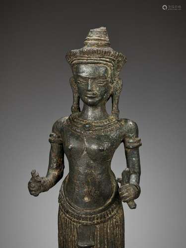 A RARE BRONZE FIGURE OF UMA, ANGKOR WAT STYLE, KHMER EMPIRE,...