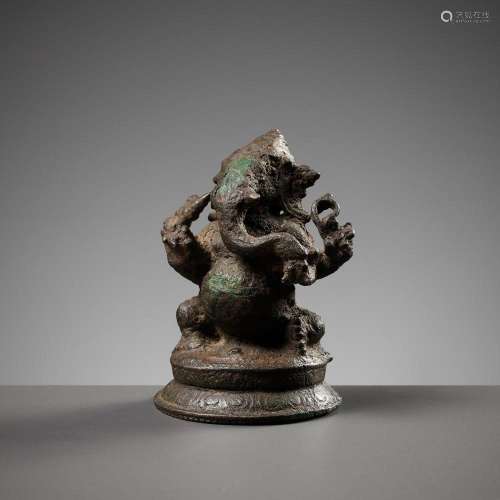 A SMALL BRONZE FIGURE OF GANESHA, 12TH CENTURY OR EARLIER