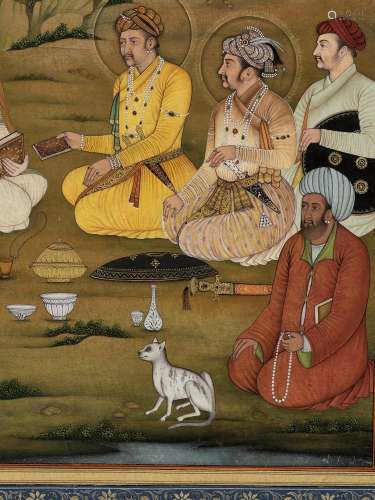 AN INDIAN MINIATURE PAINTING OF EMPEROR JAHANGIR AND HIS SON...