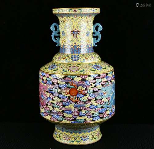 With yellow colored enamel paint carved hollow out YunLongWe...