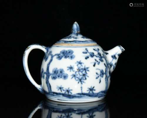 Blue and white shochiku mei pot 9.5 x12.5 600 cm