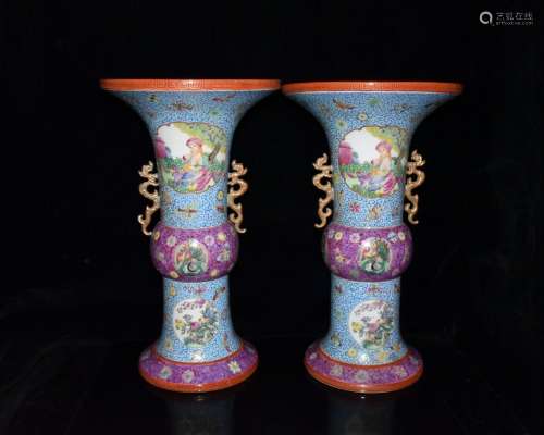 Stories of colored enamel paint ears flower vase with a pair...