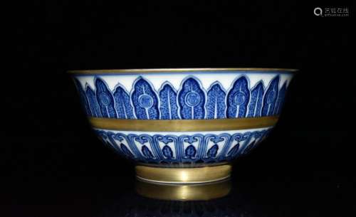 Blue and white gold tree leaf veins bowl x17cm 7.9 1800