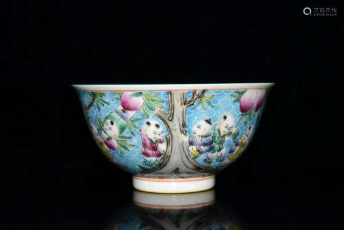 Blue glaze enamel nine son climb bowl x15.3 7.7 cm, 600