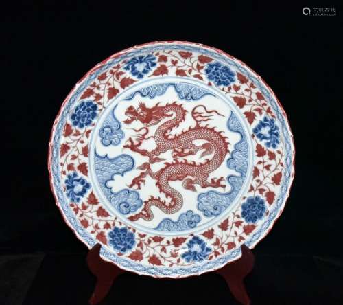 Generation of blue and white youligong red tray x43.5 7.3 18...