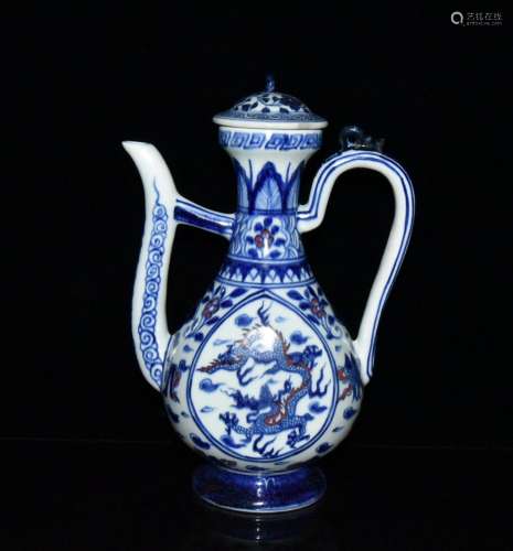 Blue and white youligong red dragon grain pot 26.5 x17.5 600...