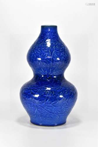 Sapphire blue glaze dark carved the lotus flower grain bottl...