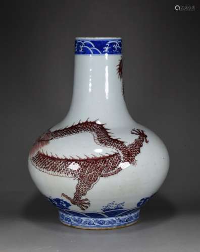 Blue and white youligong glaze dragon gall bladder29 cm high...