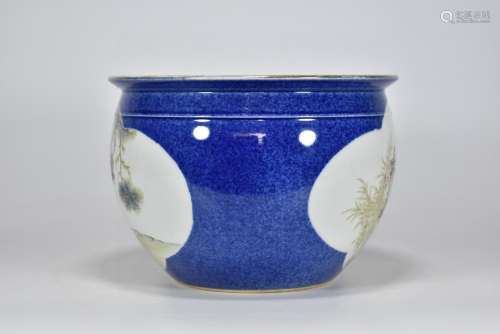 Great masters Yu Huanwen with blue glaze window flower grain...