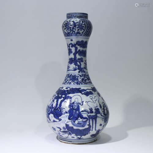 A blue and white 'figure' garlic-head vase