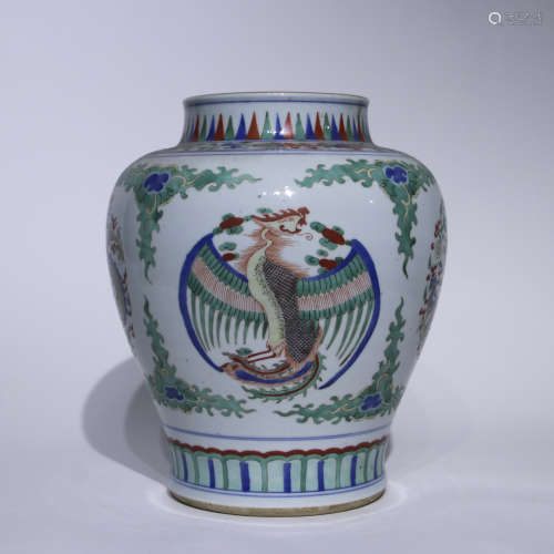 A Wu cai 'dragon and phoenix' jar