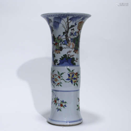 A blue and white wucai 'figure' vase