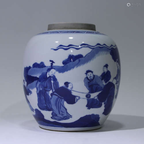 A blue and white 'figure' jar