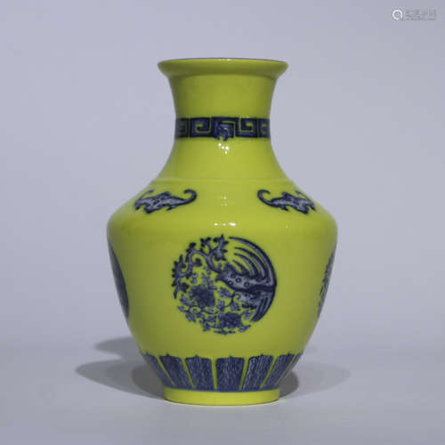 A yellow glazed blue and white vase