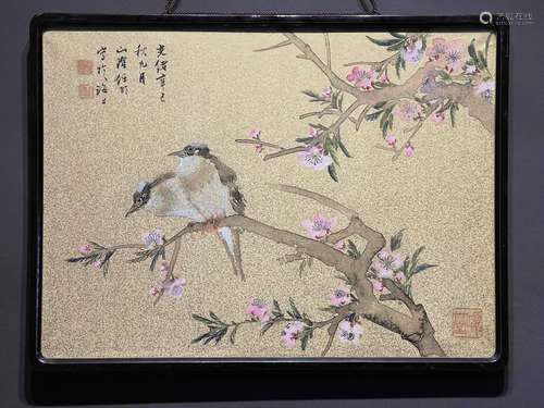 任伯年 双雀 镜框镶嵌 纸本