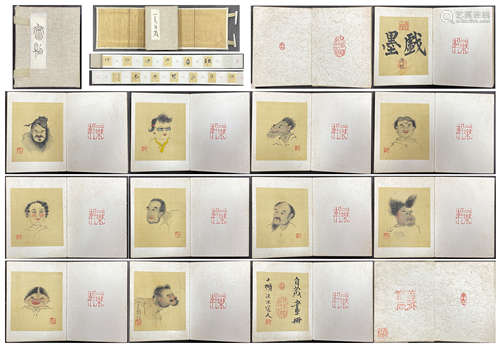 溥儒 戏墨人物图 10开册页（带函套） 绢本