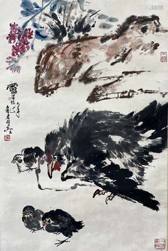 潘天寿 群鸡图 立轴 纸本