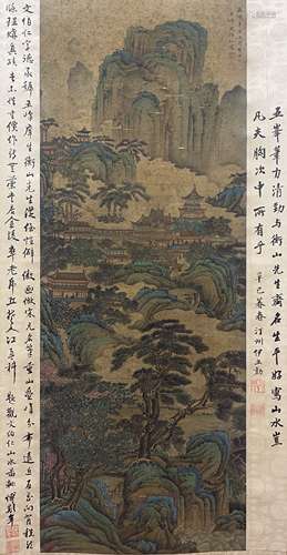 文伯仁 青绿山水 立轴  绢本