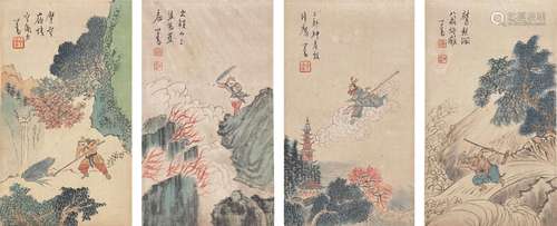 溥儒 西游记故事四条屏 镜芯 纸本