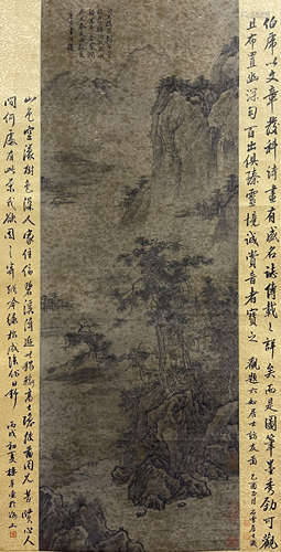 唐寅 访友图 立轴 绢本