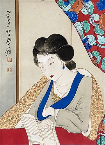 张大千 工笔仕女 立轴 纸本