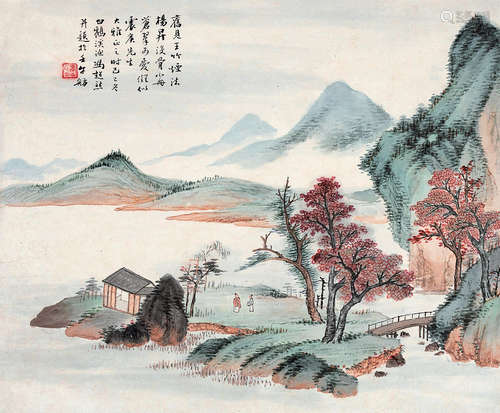 冯超然 1905年作 没骨山水 镜片