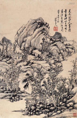 奚冈 山水 镜片