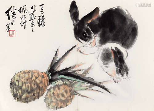 刘继卣 1977年作 双兔 镜片