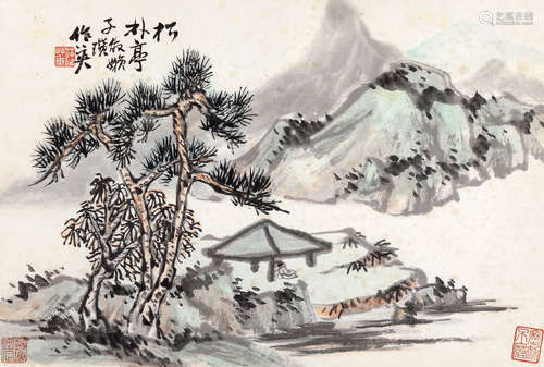 蒲华 松林亭子 镜片