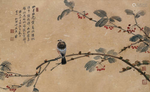 匡仲英 1970年作 樱桃鸣翠 镜片