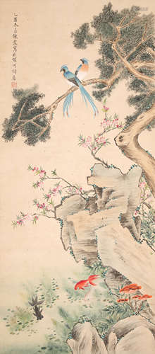 周炼霞 花鸟 纸本设色立轴