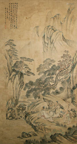 王素 山水人物 纸本设色立轴