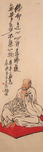 王震 罗汉 纸本设色立轴