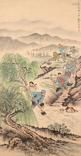 魏紫熙 山水人物 纸本设色立轴