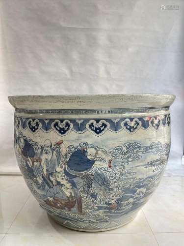 Blue and white youligong 18 characters grain VAT 74 * 101 cm