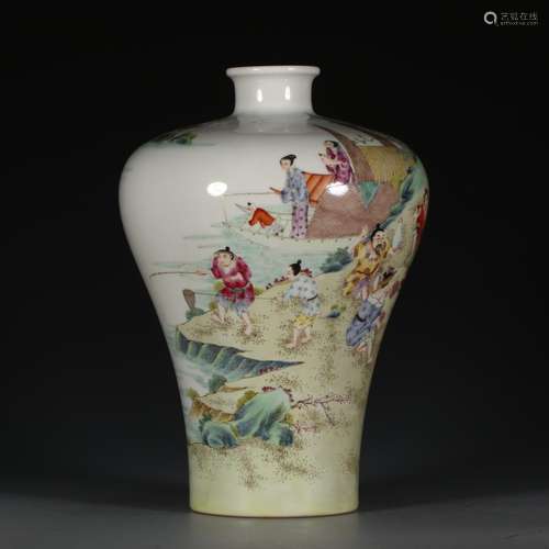 Pastel fishing stories of figure plum bottle.Size: 27.3 cm h...